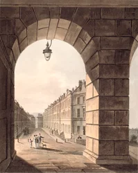 Pulteney Street som slutar i Laura Place sett genom portalen till Sydney Gardens, från "Bath, Illustrated by a Series of Views", 1806